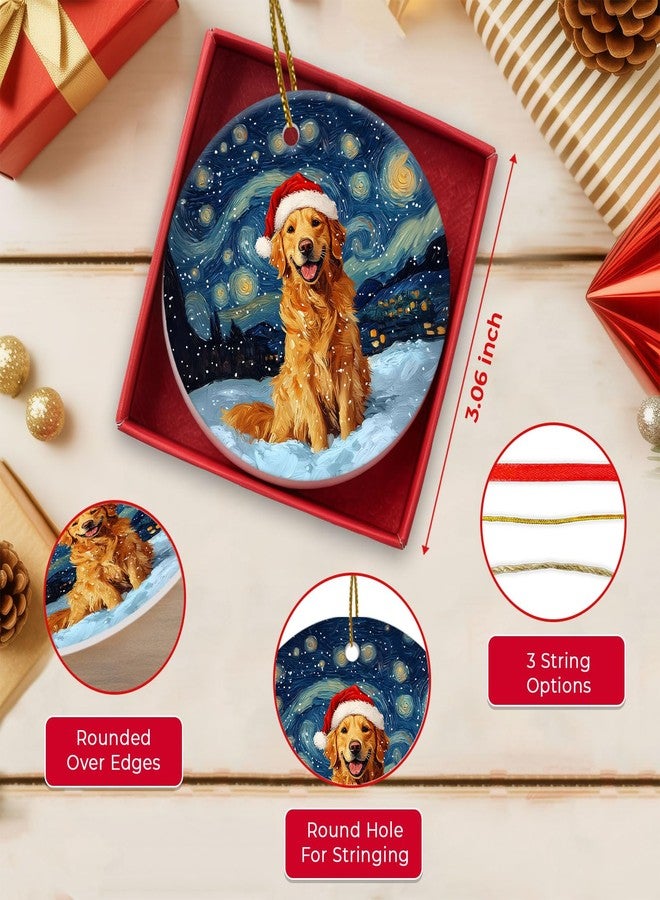 GENANY Golden Retriever Christmas Ornament, Starry Night Hanging Ornaments 2025, Glossy Printed Ceramic Keepsake,Christmas for Women Men Pet Lover, Dog Tree Decorations - Image 2